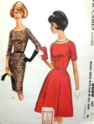 6080  McCalls 1961 SLIM OR FLARE DRESS PATTERN 16 36''B or 12 32B choice